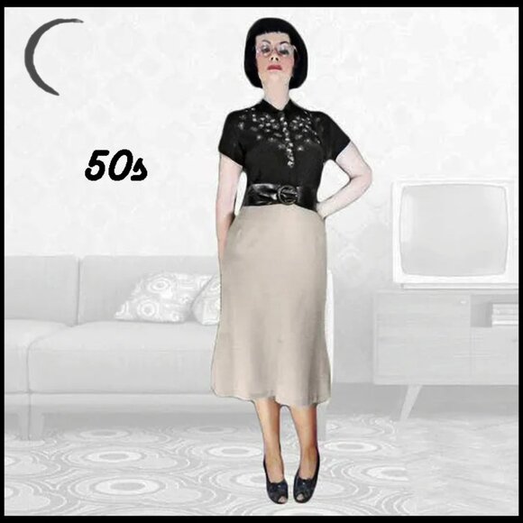 Vintage Pencil Skirt Pleated Mermaid Look, 50s Lightweight Wool - Picture 1 of 14